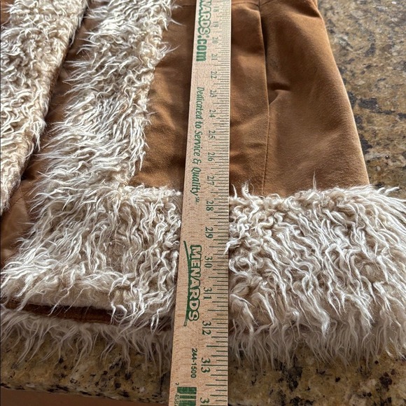 Penny Lane coat brown leather Vintage Giacca faux fur trim winter women's large - Picture 7 of 10